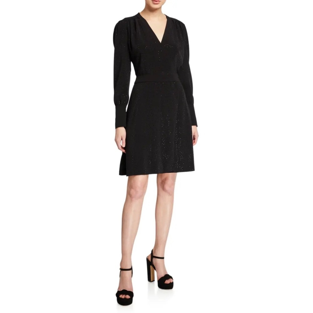 Equipment Claira Sparkle Dress NWT True Black V-Neck Midi Medium MSRP‎ $625